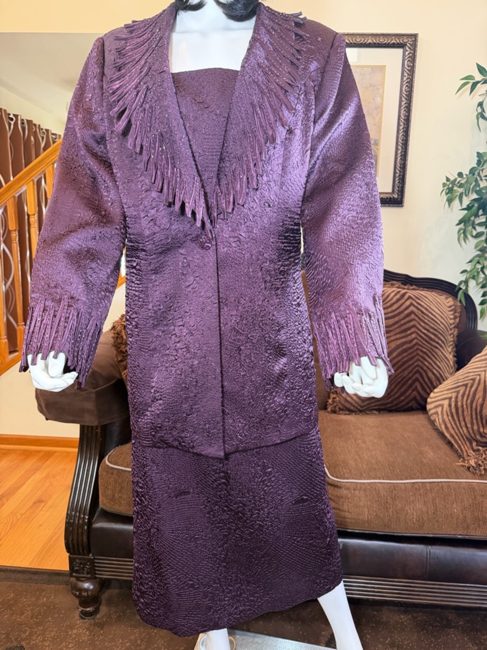 Promise Plum Textured Jacket and Skirt set